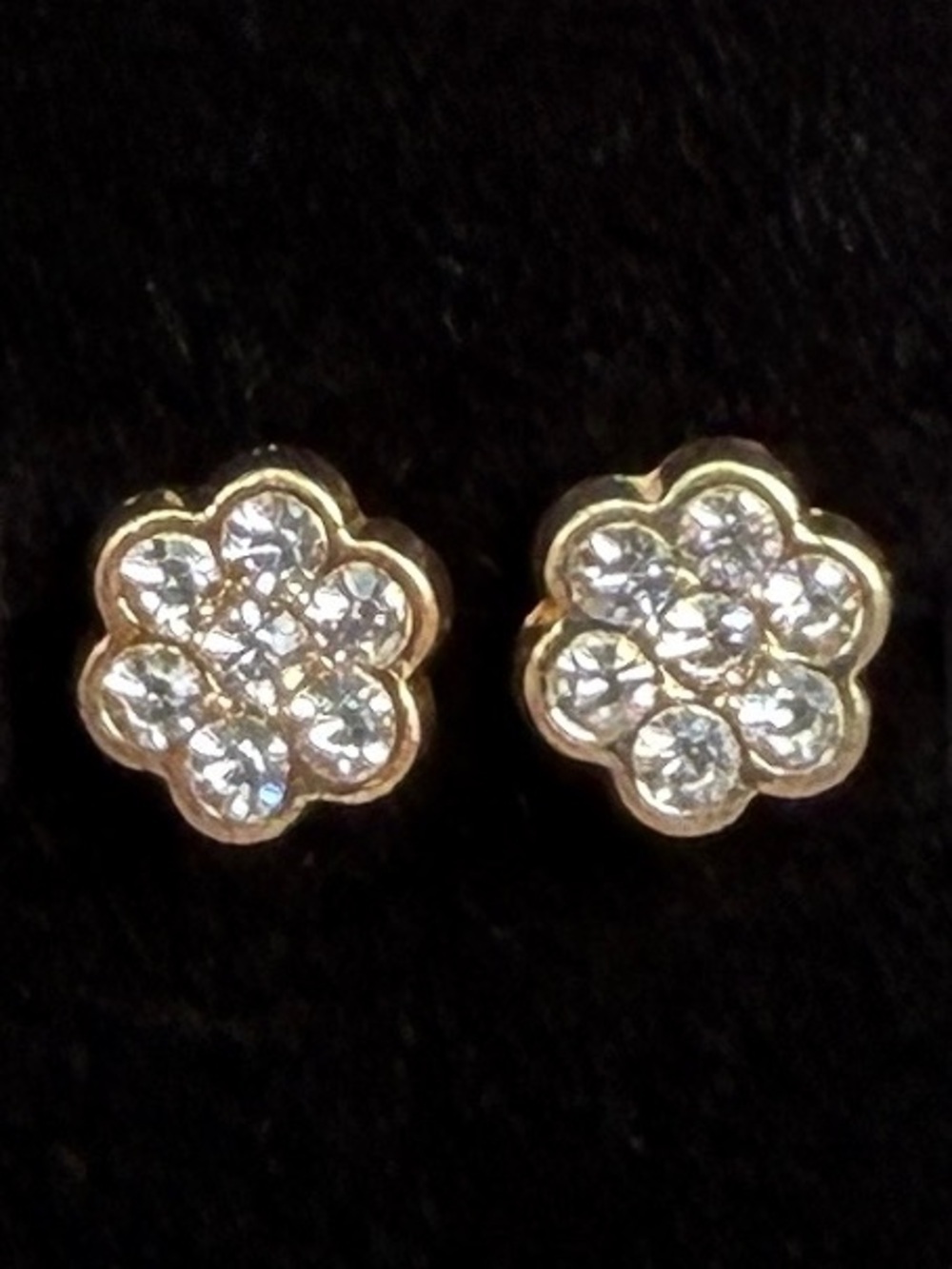 Vintage Goldtone Flower Bling Stud Pierced Earrings